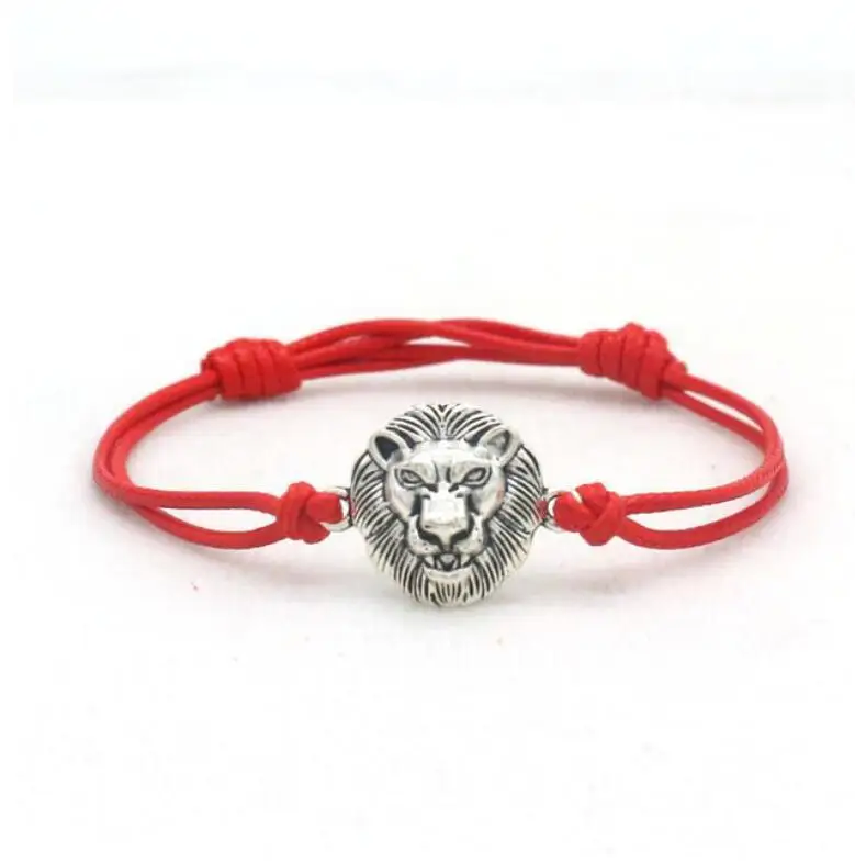 Кожаный браслет-амулет с головой льва, красная веревочная нить, плетеный браслет для мужчин и женщин, браслет-чакра Reiki hombres pulseira - Окраска металла: Red rope Silver