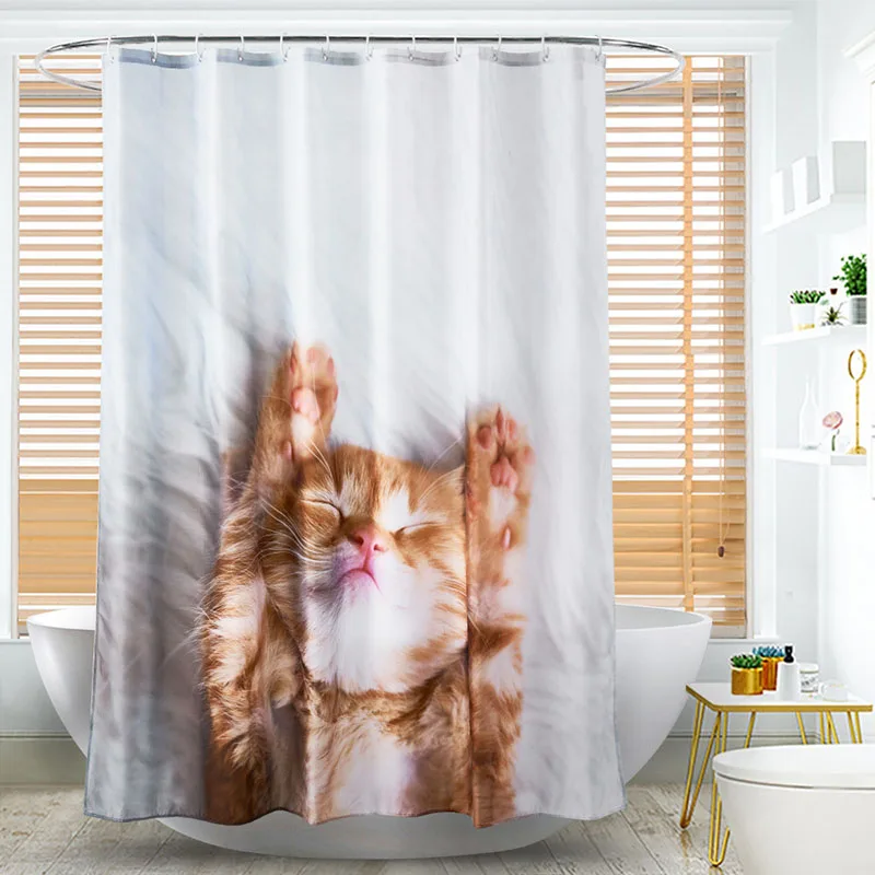 Cute Cat Shower Curtains Bathroom With 12 Hooks Waterproof ...