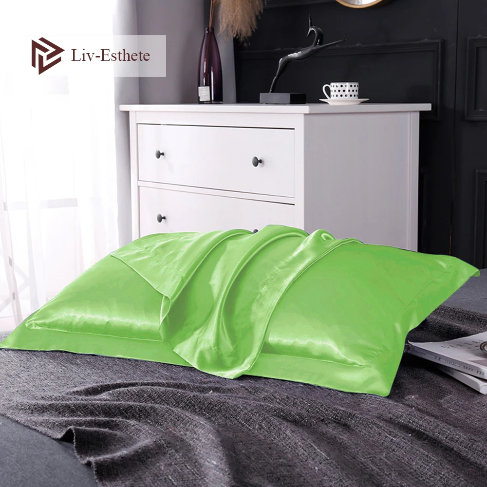 Liv Esthete Luxury 100 Nature Satin Silk Green Pillowcase Wholesale 19