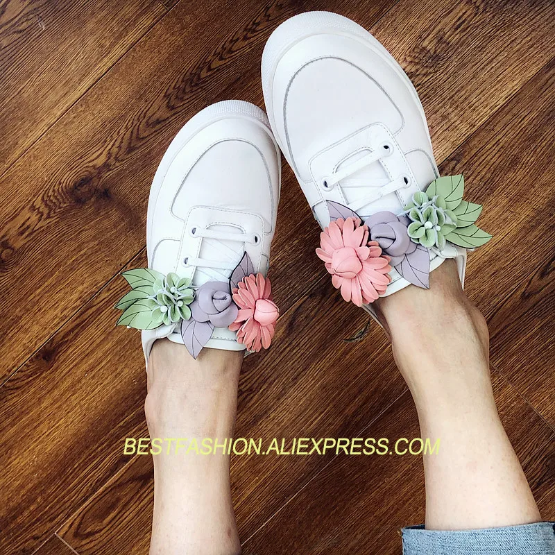 

2018 Hot Spring Summer Shoes Woman Casual Flats Cow Leather Design Woman Cozy Flats Lace Up Mules Slip On Lazy Shoes Tide F
