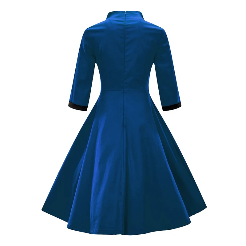 Kostlich 2017 New Autumn Dress Women V-Neck Long Sleeve Hepburn 50s Vintage Dress Patchwork Bow Style Party Dresses Plus Size (17)