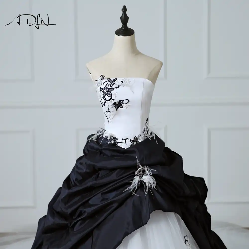 navy blue and white wedding dress