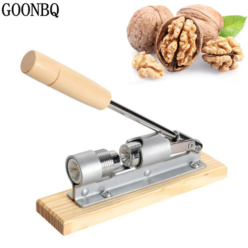GOONBQ 1 pc Nut Cracker Stainless Steel +Wood Mechanical Sheller Walnut