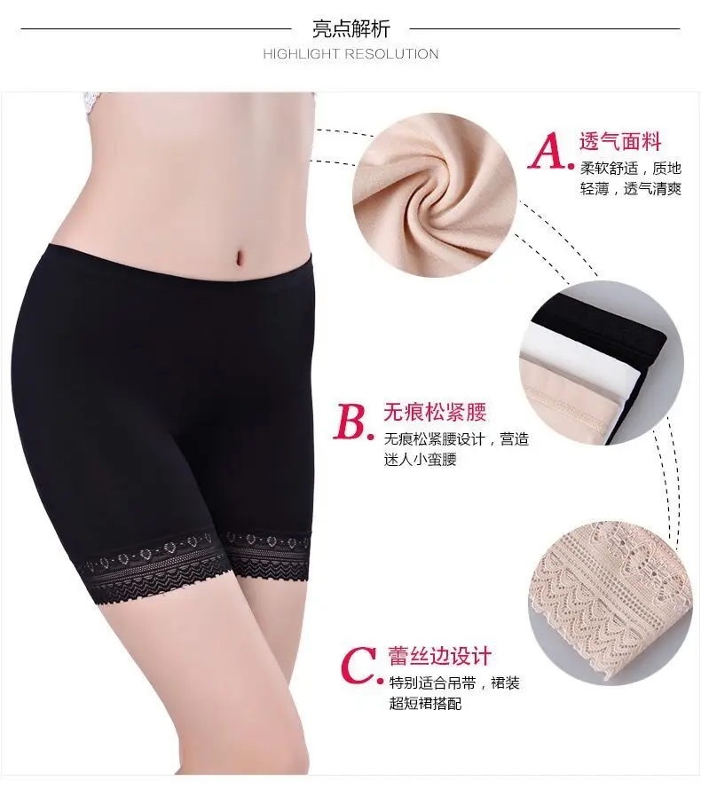 sheer panties Safety Shorts Pants Plus Size Safety Pants boxer Shorts Under Skirt With Pockets Safety Shorts Under Skirt Thigh Chafing Lace high waist thong shaper