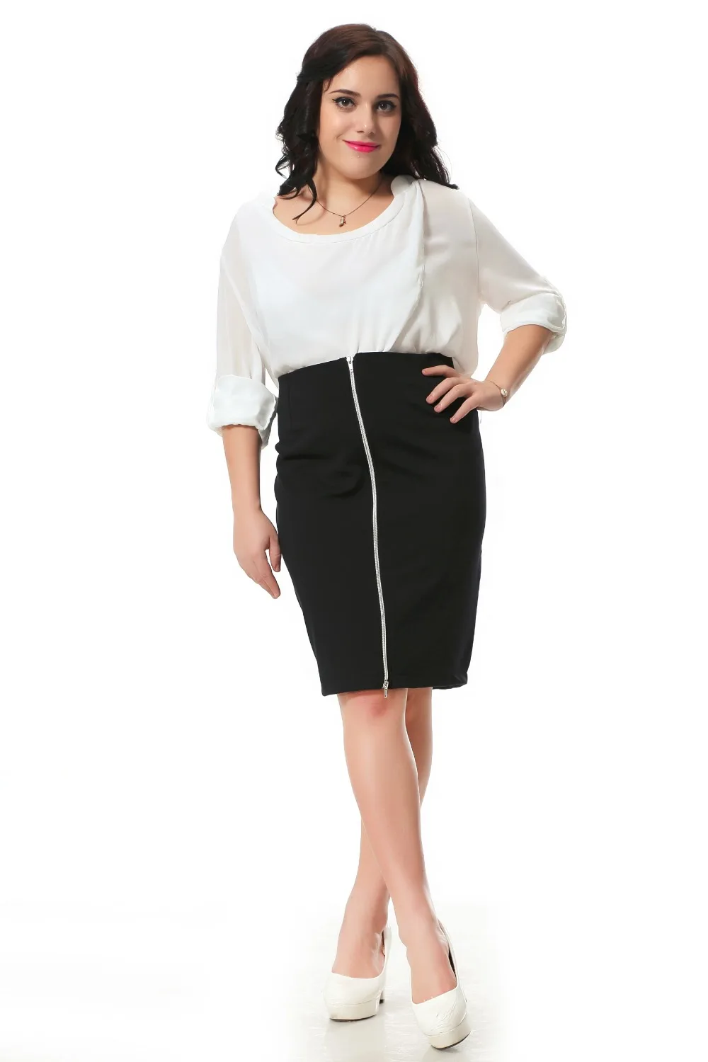 Plus size skirt with zip decoration in front Sexy pencil skirt women ...