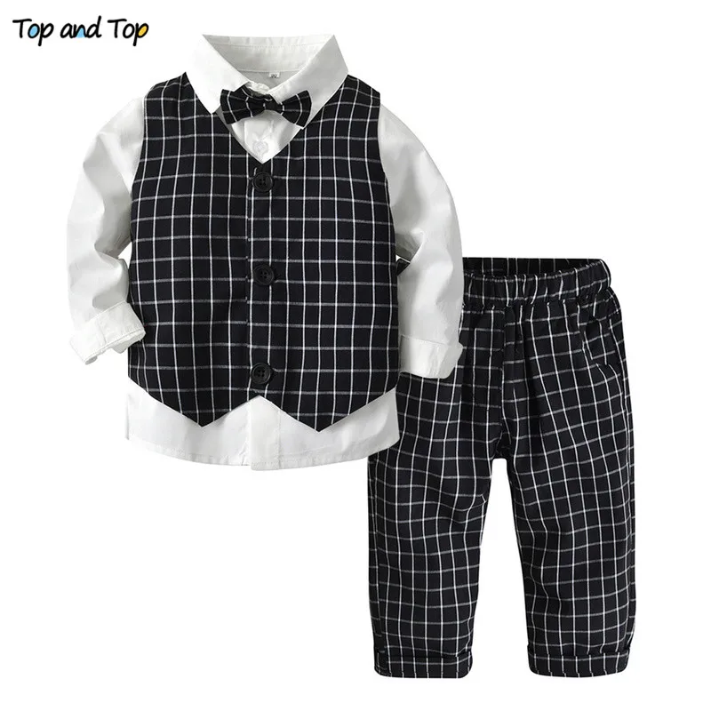 Топ и топ комплект одежды для мальчиков Детский деловой костюм белая рубашка с
