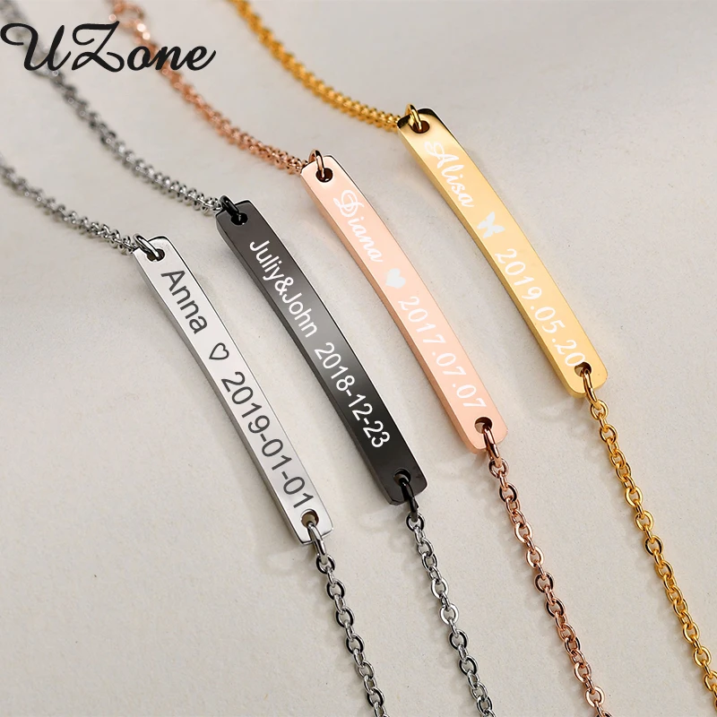 

UZone Customized Stainless Steel Name Bracelet For Boy Girl Charm personalized Engrave Date ID Bar Child Gifts