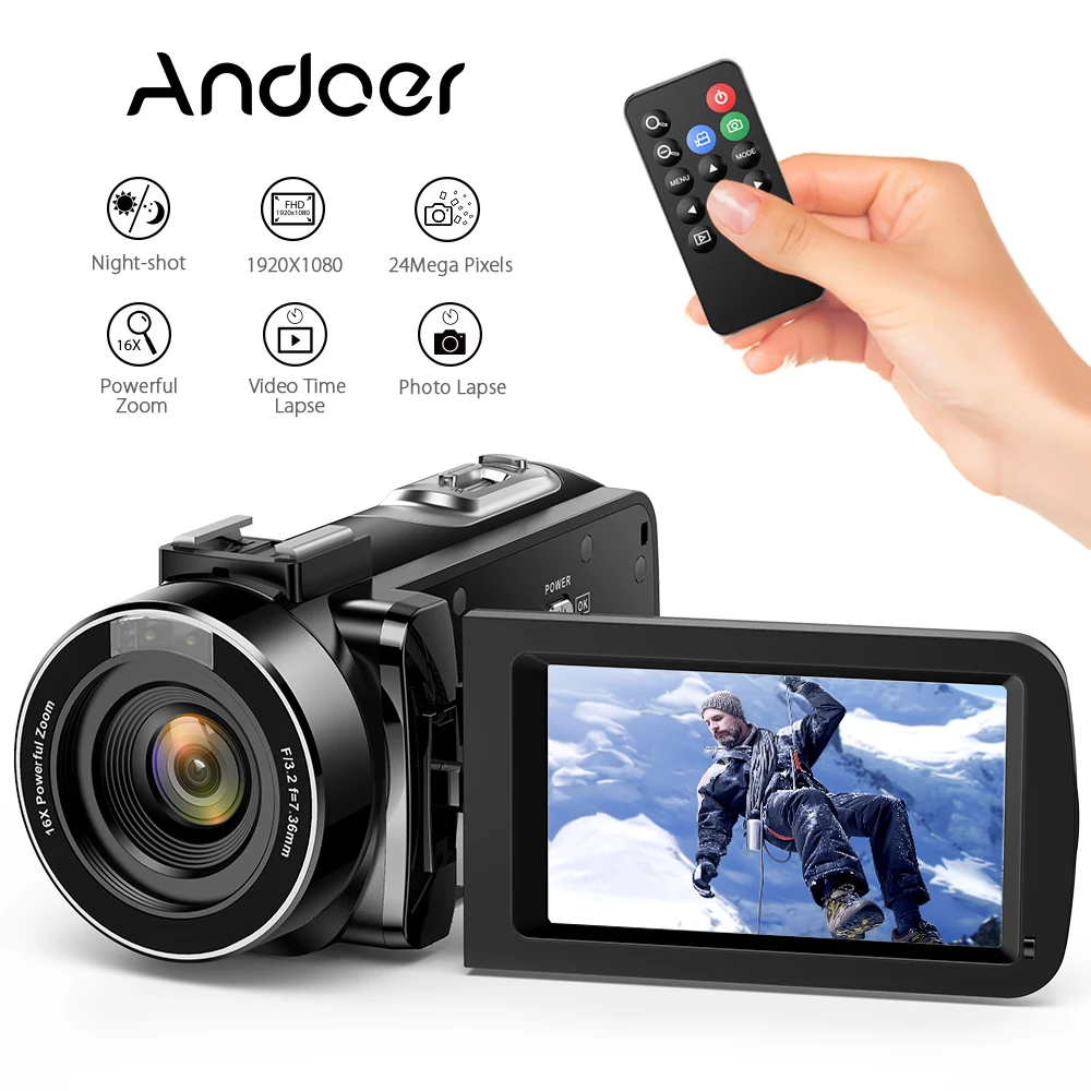 

Andoer FHD 1080P Portable Digital Video Camera Infrared Night Vision 3.0" Rotating LCD Screen 16X Digital Zoom 24MP Camecorder