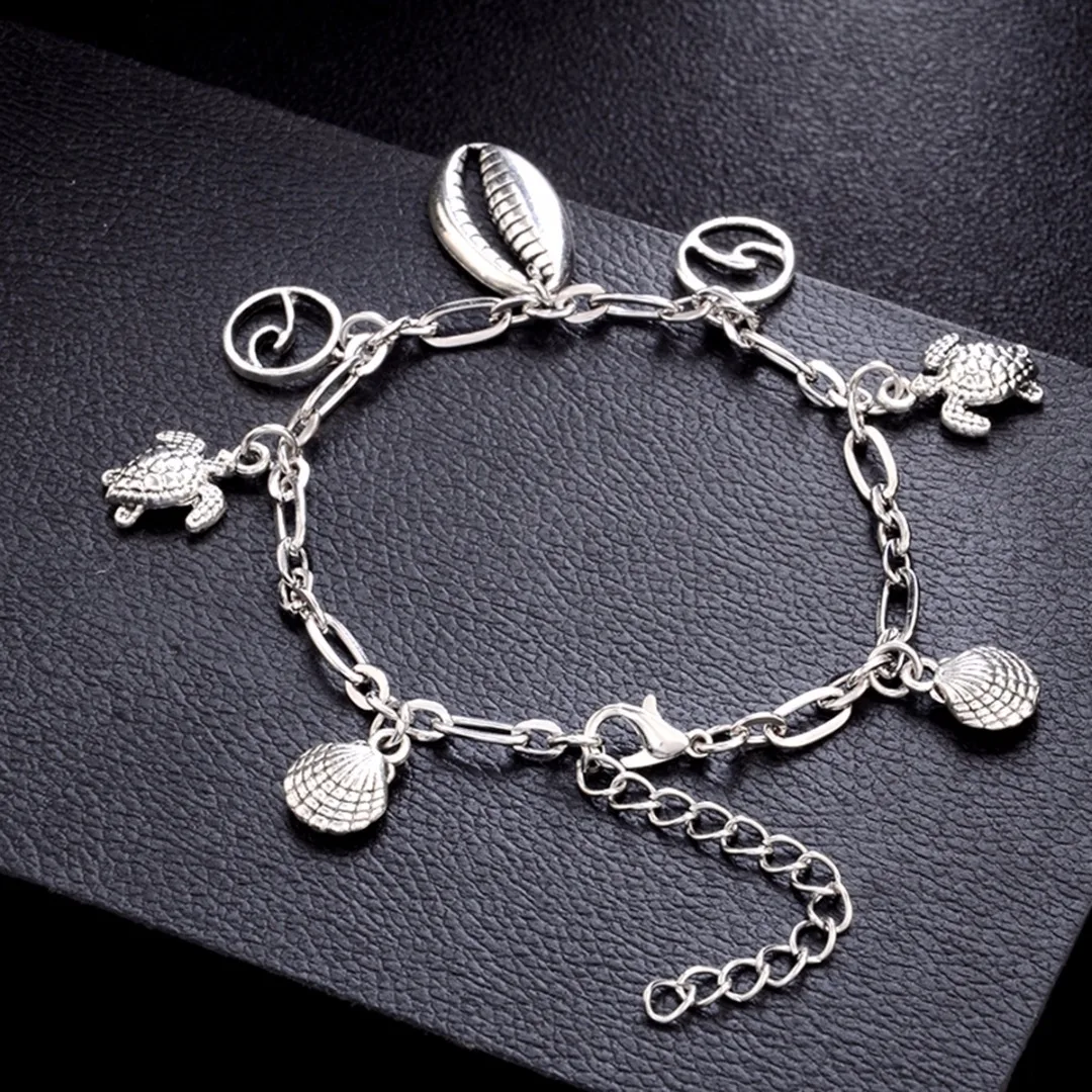 Bohemian Shell Wave Turtle Pendant Anklets For Women Sliver Sea Shell Anklet Bracelets Ocean Foot Chain Jewelry Shellhard