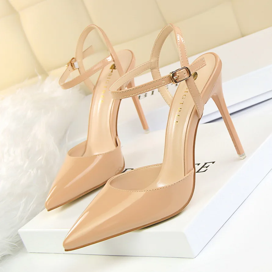 BIGTREE women Pointed Toe High heels shoes woman shallow slingback pumps ladies Buckle Strap Party Wedding stilettos shoes