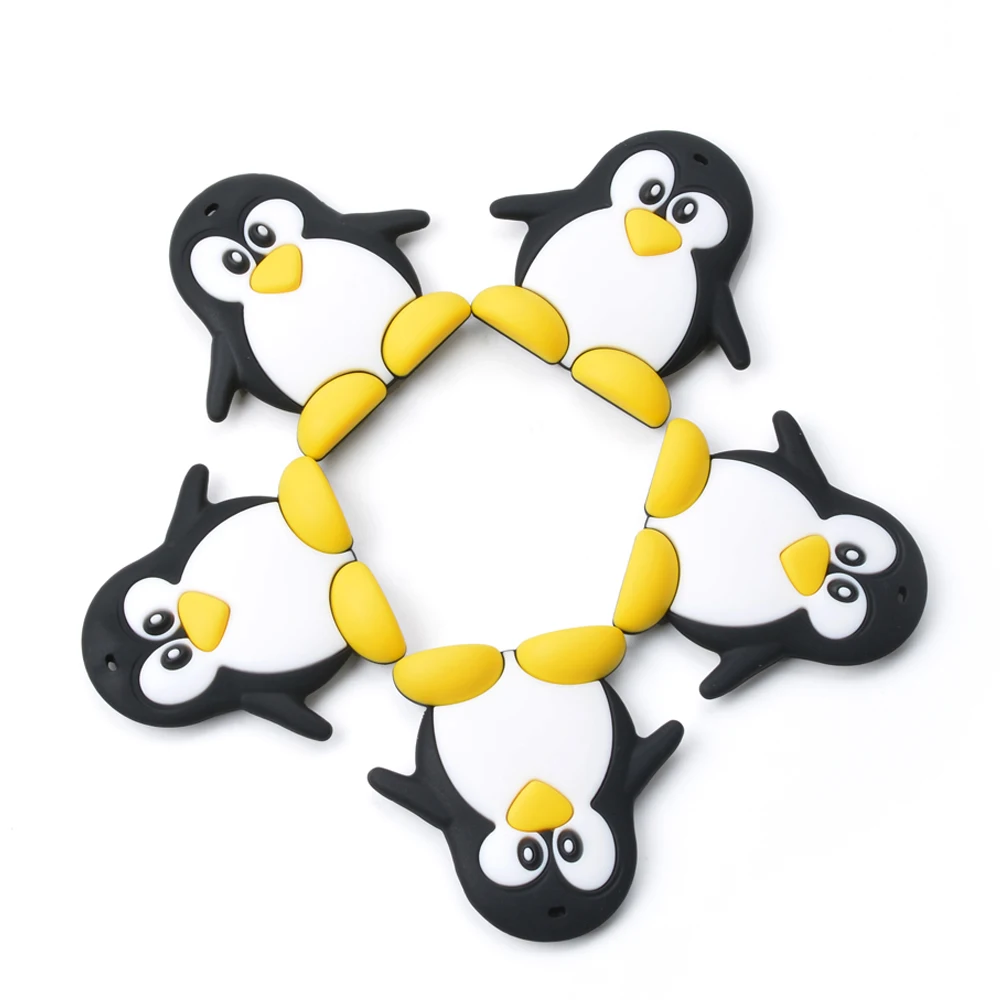

Penguin Silicone Teether 5pcs Bead Baby Teething Nursing Pendant For DIY Rattle Toys Pacifier Chain Animal Accessories BPA Free