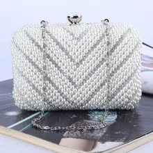 New 2016 Fashion Wedding Party Bag High Quality Diamond Evening Bag Shinny Crystals Ladies Party Handbag Handmade Pearl Clutch