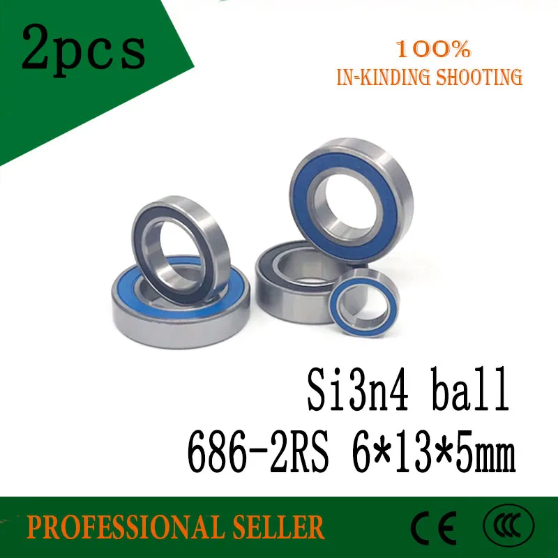 Free Shipping 2PCS 686 2RS 6X13X5mm Steel Hybrid Ceramic Bearings Bike Bearing 686 2RS 6*13*5mm