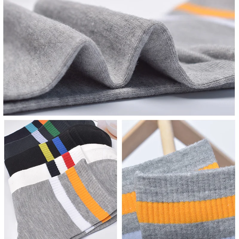 5 Pairs Men Socks Stripe solid color Cotton Breathable Male Middle Socks trend New SpringAutumn Soft 2019 Men's Clothing (7)
