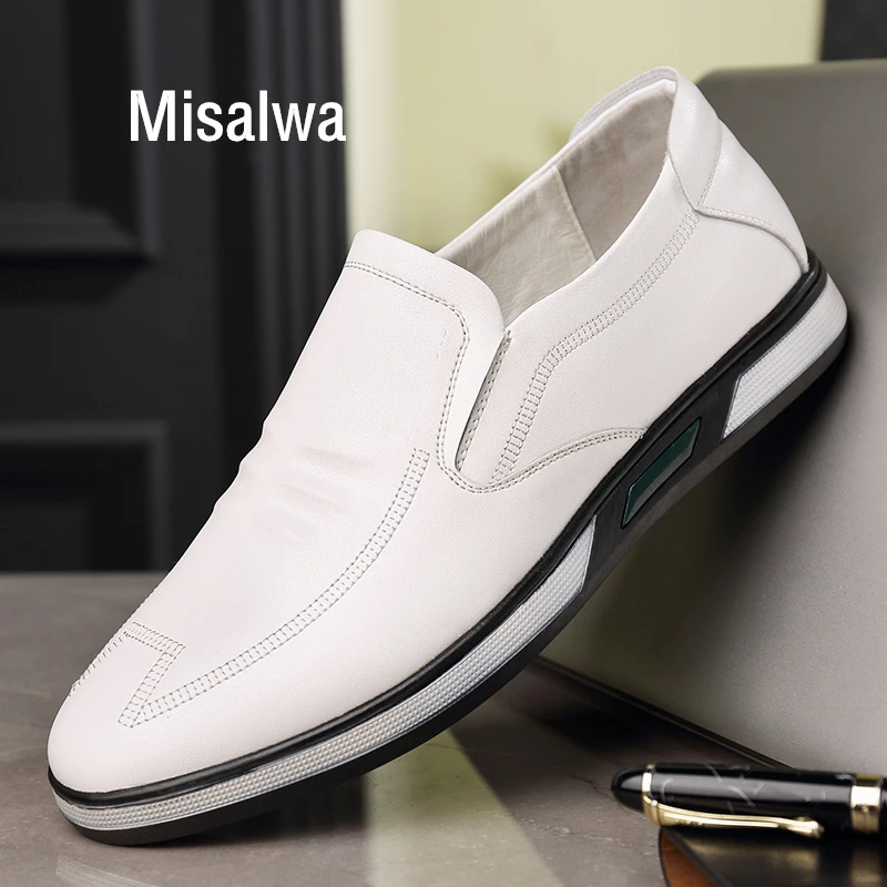 

Misalwa 5 CM / Flat Men Elevator Shoes Leather Casual Men Loafers Slip-on White Lift Shoes Height Increase Invisible Footwear