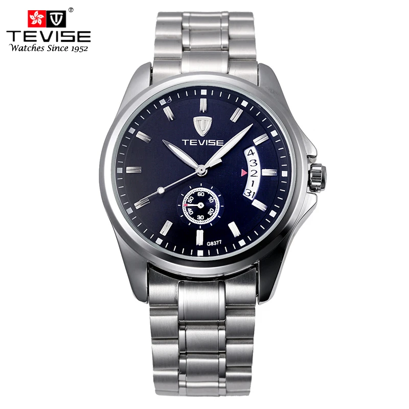 

TEVISE Man Mechanical Self Wind Watch Silver Stainless Steel Auto Date Wristwatches Mechanic Wrist Watches For Men Brand 8377G