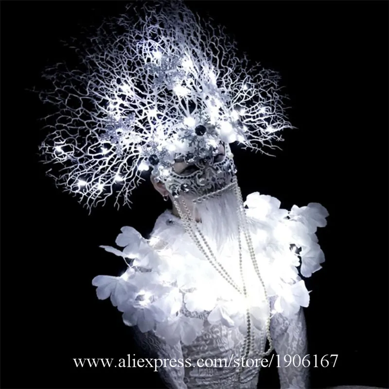 Fashion DS White Branches White LED lights Costumes Dance Team font b Clothing b font Party