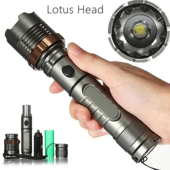 

LED Elfeland Tactical Military T6 Flashlight Rechargeable Zoomable Torch Aluminum Alloy Flashlight with Lotus Head Quality