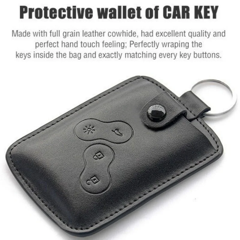 

Men Fashion Black Leather Car Key Cover Case Wallet Holder Shell for Renault Scenic keychain