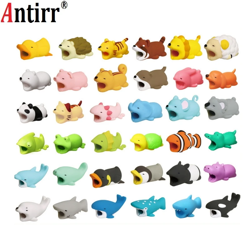 

funny Cable Protector for Iphone cable Winder Bite animal dinosaur duck lion tiger bear Winder Cover cute doll