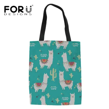 

FORUDESIGNS Cartoon Alpaca Pattern Handbags Women Linen Tote Shoulder Bags Cute Girls Canvas Leisure Beach Bag Bolsa Feminina