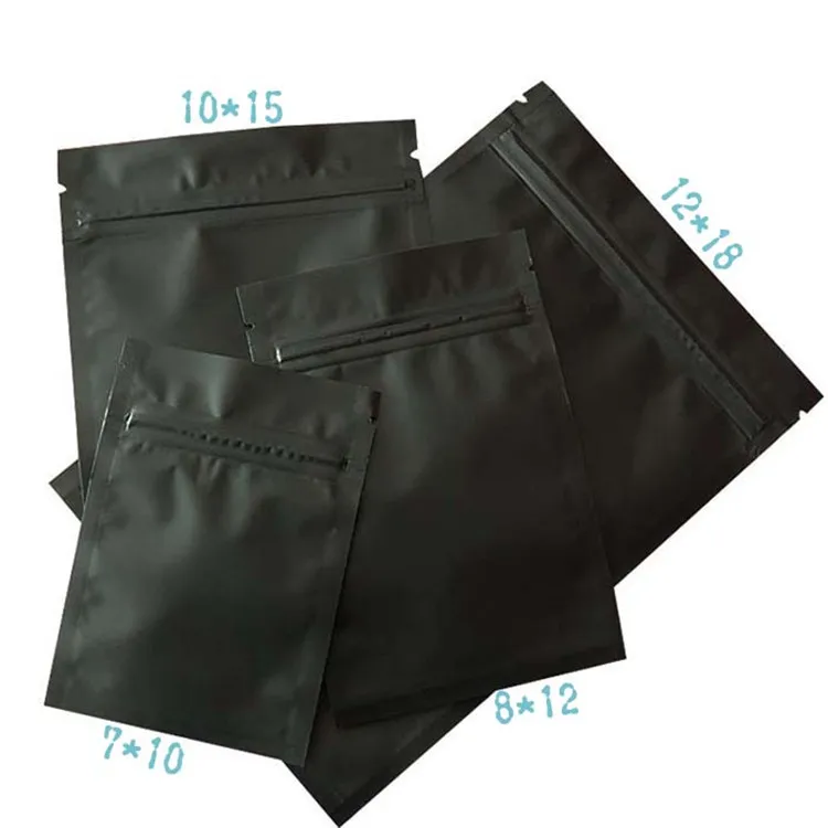 100pcs Small Matt Black Aluminum Foil Ziplock Bag Flat Bottom Metallic