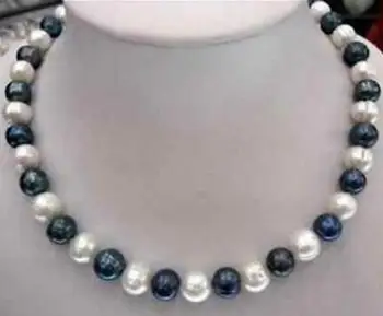 

free shipping 8-9mm Natural Black & White Akoya Cultured Pearl Fashion Necklace 18''