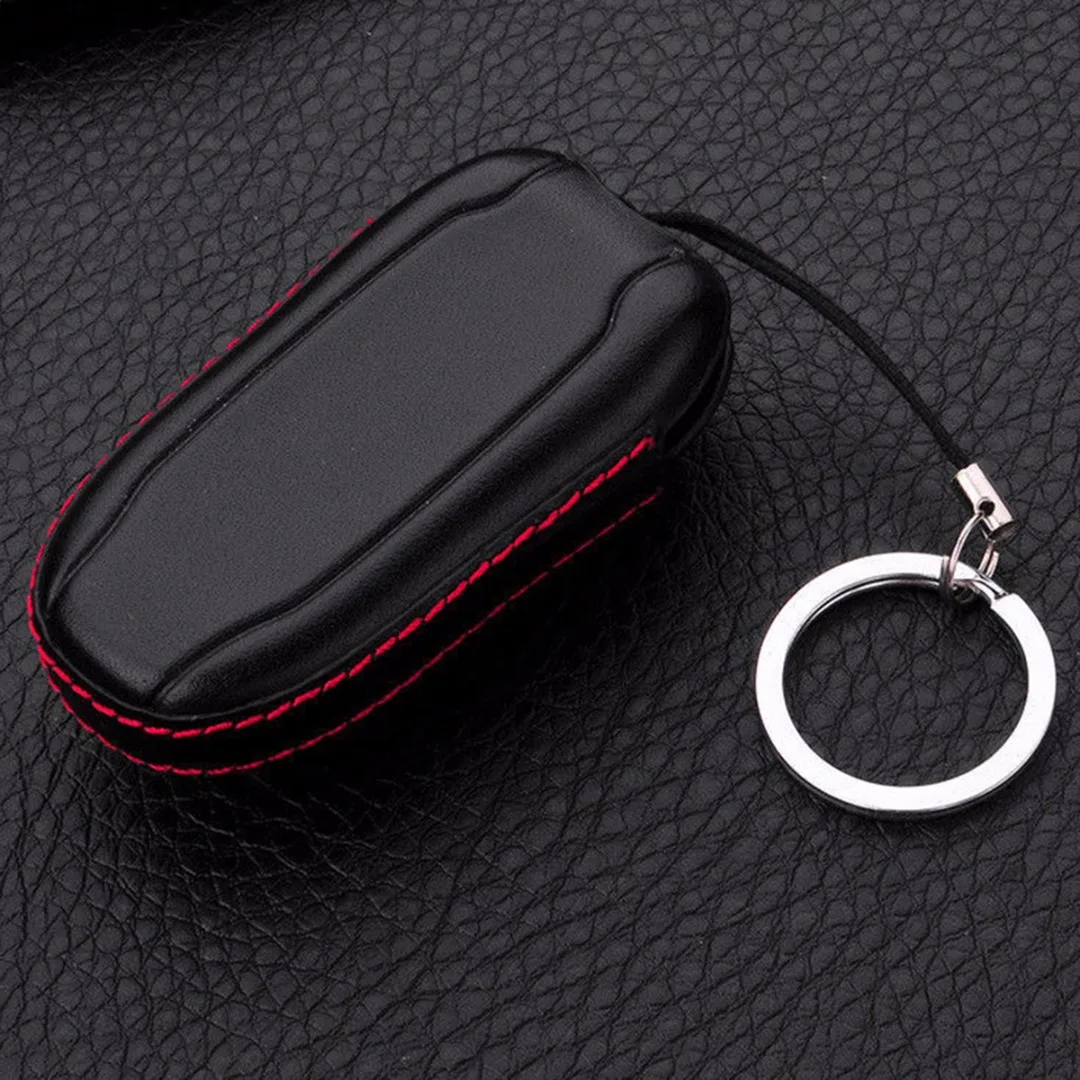 Black Leather Anti-drop Key Case  Holder For Tesla Model S Model X Automobile Remote Covers Shell Car Accessories Car-styling