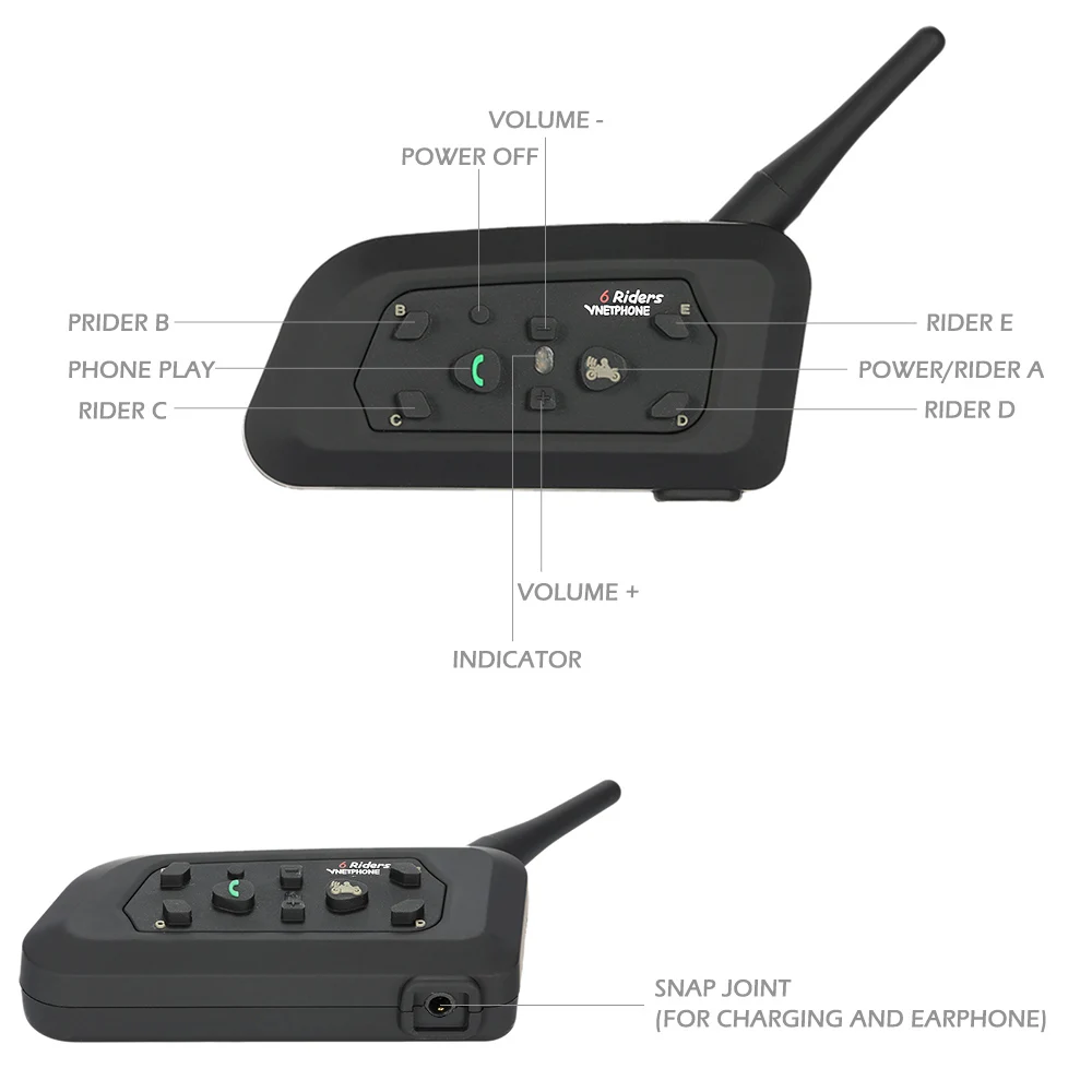 V6-1200 мотоцикл Bluetooth гарнитура/домофон 1200 м Hands-free шлемофон, головная гарнитура Черный подарок для шести мотоциклистов