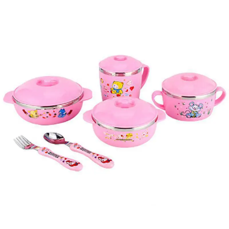 High Quality Baby Lovely Stainless Steel Children's Dishware Kit Food
