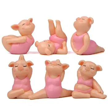 

6pcs/set Creative cute Small Pig Resin Craft Small Ornament Cartoon Animal DIY Model Action Figure Toys new year gift