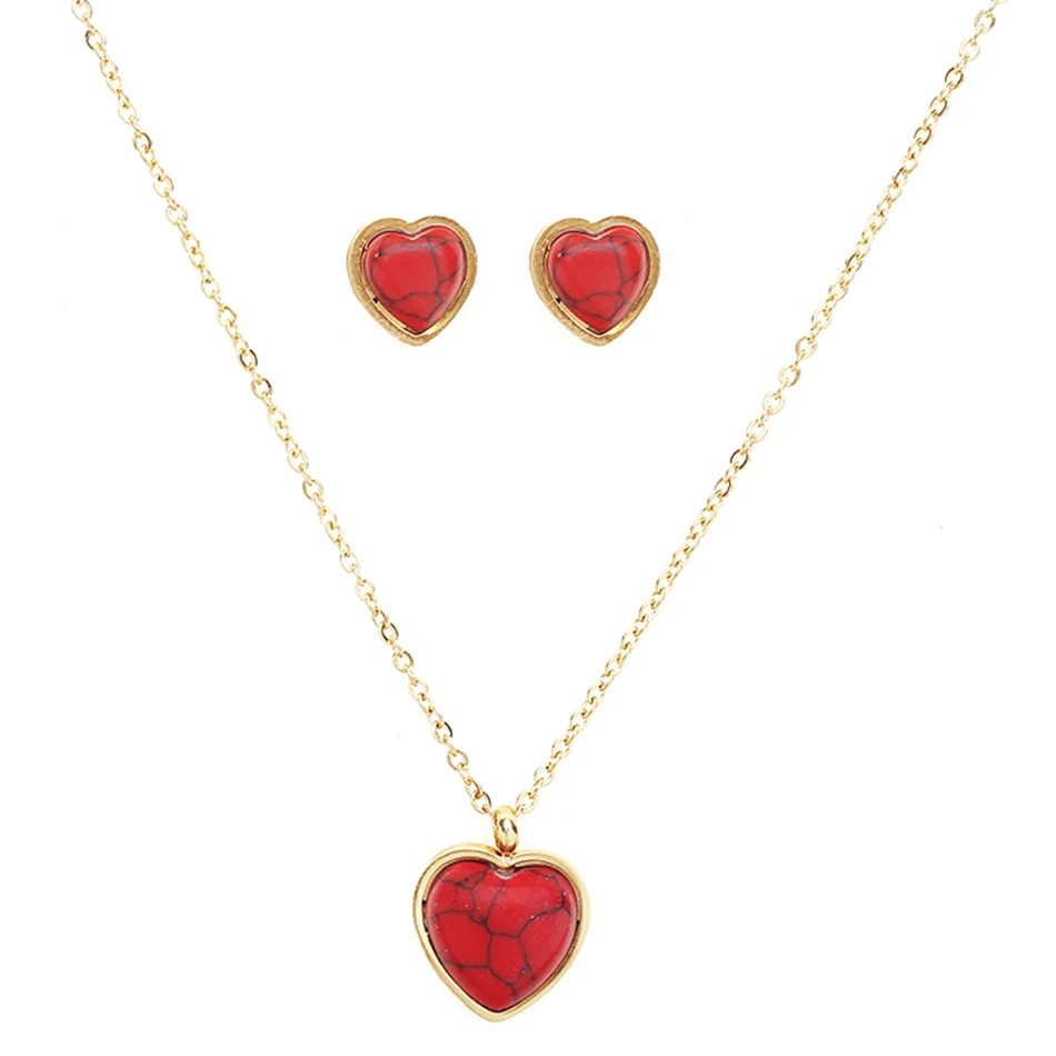 

New Wedding Heart Jewelry Set for Charming Women Dresses Accessories Golden and Red Fashion Necklace Earrings Set CER0004
