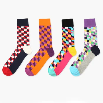 

Hot ! New socks style 3D colorful Square cotton socks for men women Gentleman men's sock big size EUR 37-46 HP08