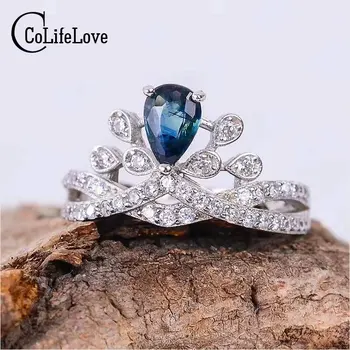 

CoLife Jewelry silver crown ring 4 mm * 6 mm 0.4 ct natural dark blue sapphire silver ring solid silver engagement sapphire