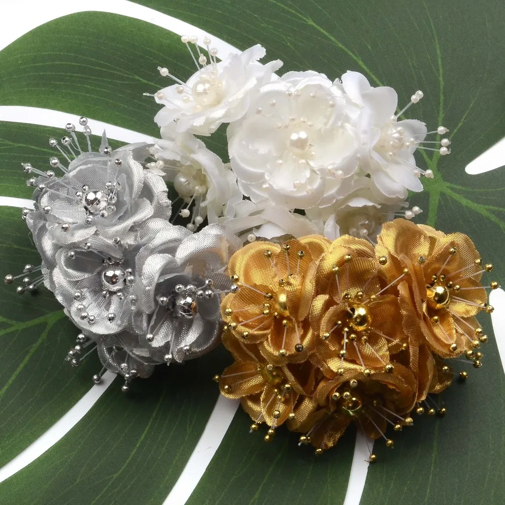 

6pcs/lot Gold Bridal Headdress Flower Mini Silk Artificial Rose Flowers Bouquet Scrapbooking Flower Leaves Stamen Wedding Flowes