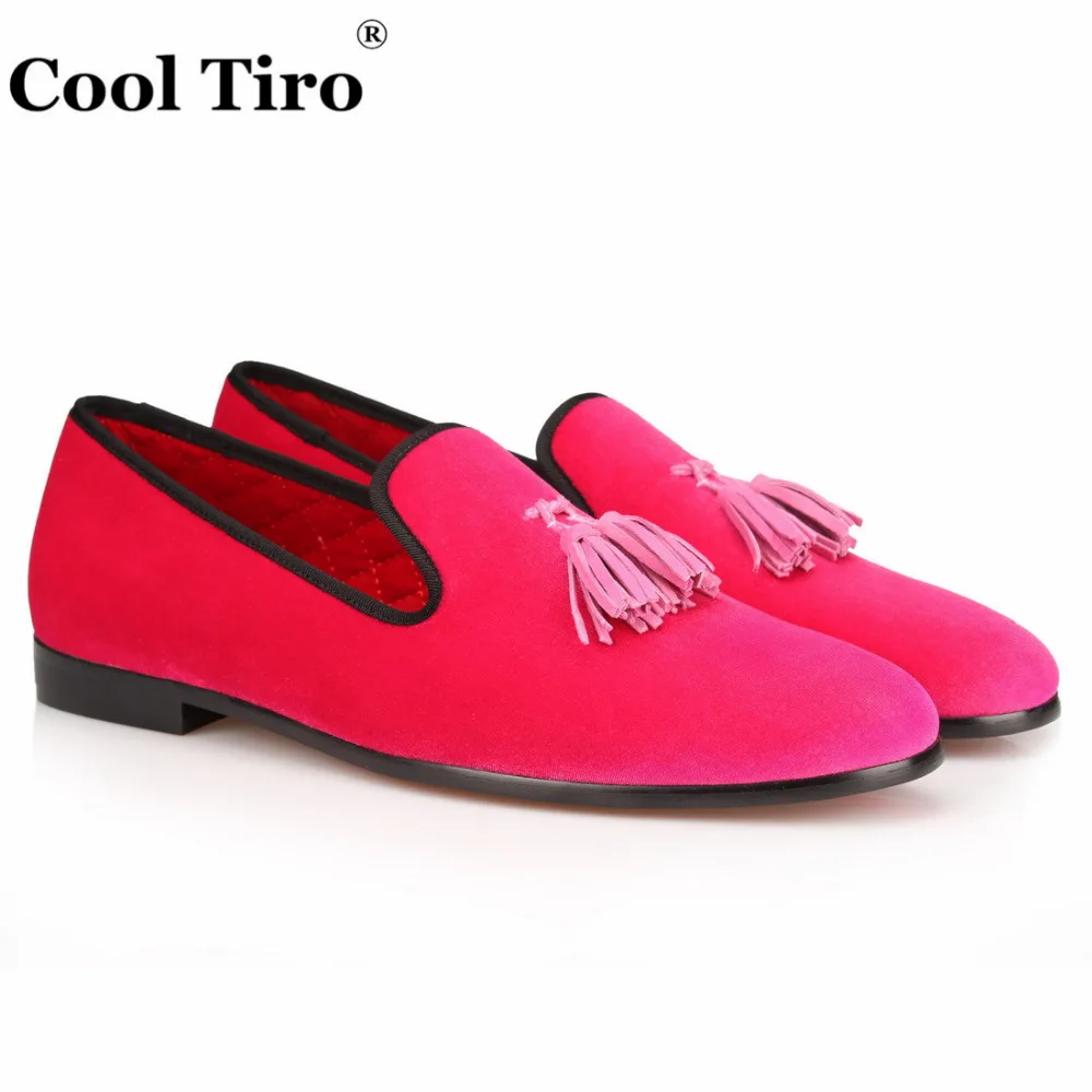 COOL TIRO Men loafers Handmade shoes and exquisite men fringe Pink ...