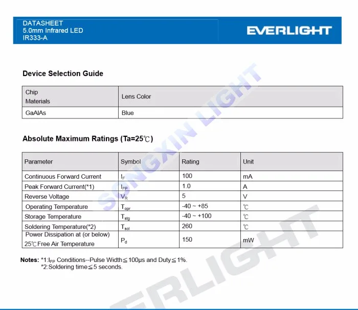 50 шт. EVERLIGHT IR333-A 5 мм 940NM инфракрасный светодиодный лазерный диод 5 мм Инфракрасный светодиодный T-1 3/4