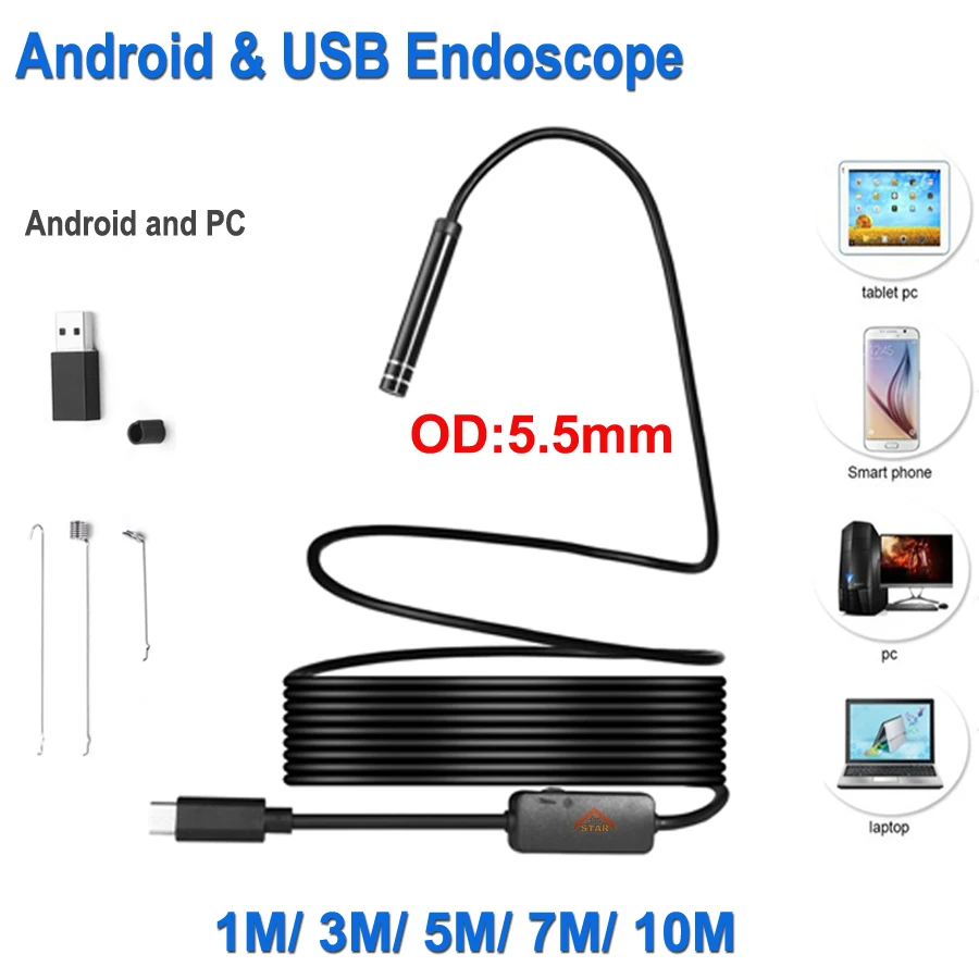 

Stardot Android USB Endoscope Camera 5.5mm Diameter 6LED Endoscope IP67 Waterproof Android Inspection Borescope Tube Pipe Camera