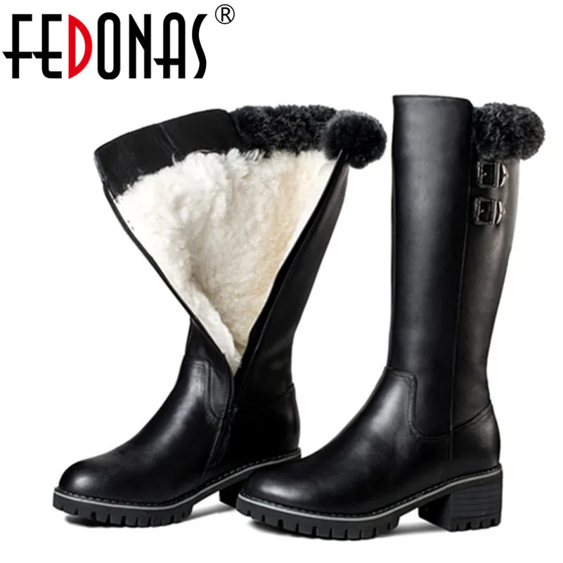 FEDONAS Women Genuine Leather Boots Thick Wool Winter Warm Boots Women Snow Boots Keep Mid-calf High Heels Boots Shoes Woman FEDONAS Women Genuine Leather Boots Thick Wool Winter Warm Boots Women Snow Boots Keep Mid-calf High Heels Boots Shoes Woman