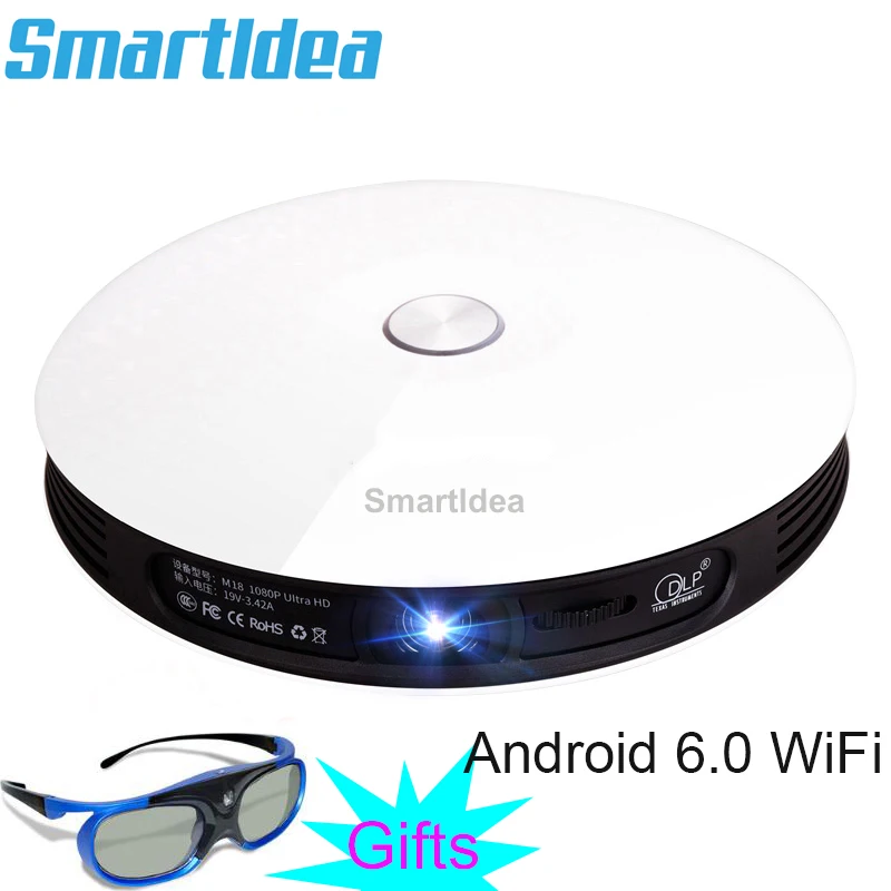 Smartldea M18 проектор HD 1080p Android 6,0 WiFi мини Умный домашний кинотеатр 3D проектор батарея проектор Поддержка AirPlay Miracast