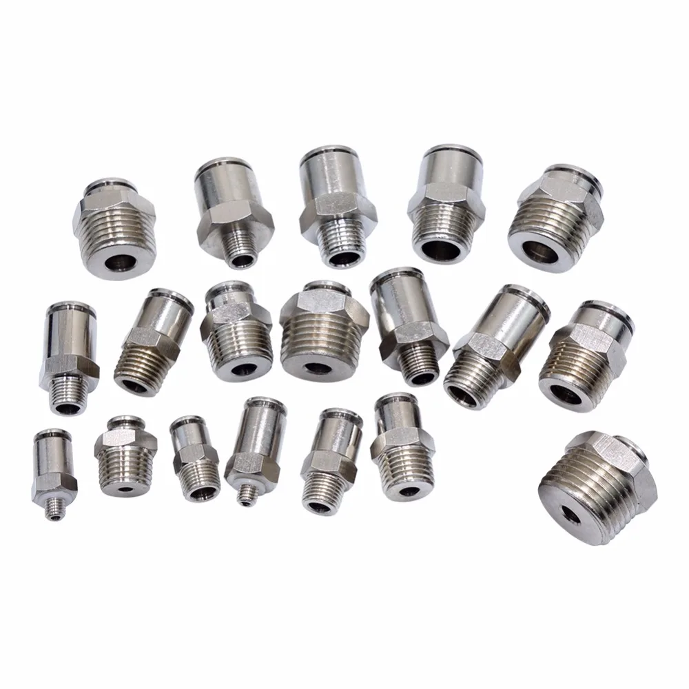 

M5 1/8" 1/4" 3/8" 1/2" Male BSP-4 6 8 10 12mm OD Straight Male Connector Push In Fitting ,Nickel Plated Metric Push Fit
