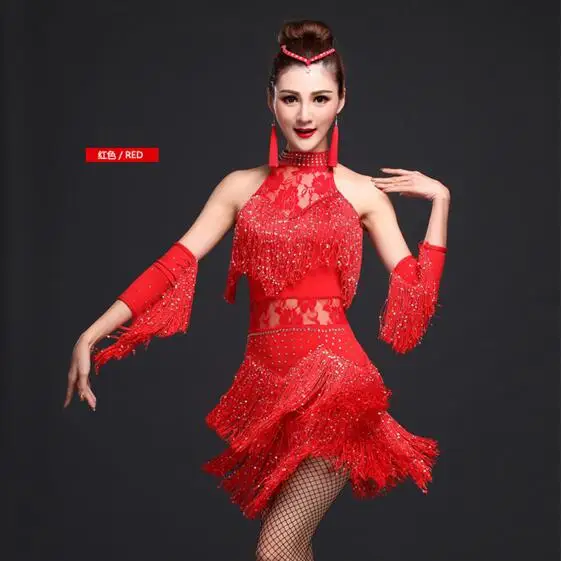 Women Latin Dance Dress Fringe Ballroom Dancing Dresses Latin Dance Costume Tango Dress Samba Skirts
