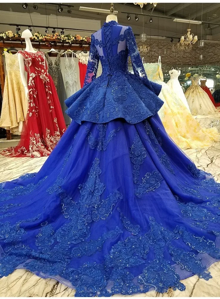Vestido De Noiva винтажное темно-синее свадебное платье с длинными рукавами Роскошные свадебные платья Дубай бальное платье Свадебные платья «Принцесса»