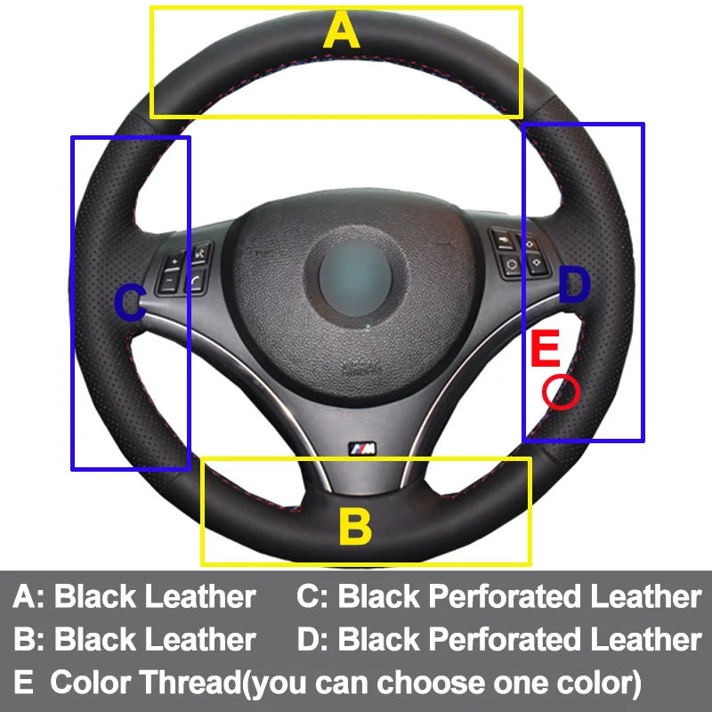 HuiER ручного шитья чехол рулевого колеса автомобиля Volant для BMW E90 325i 330i 335i E87 120i 130i 120d(без комплекты барабана
