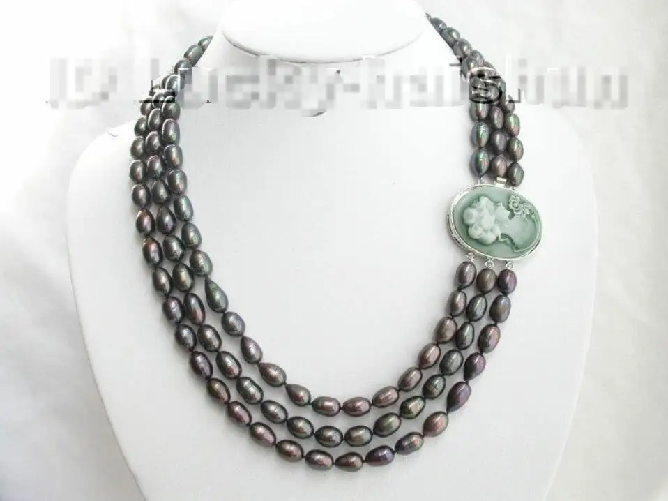 

Hot sale new Style >>>>>21"-23" natural peacock black pearls necklace cameo cla