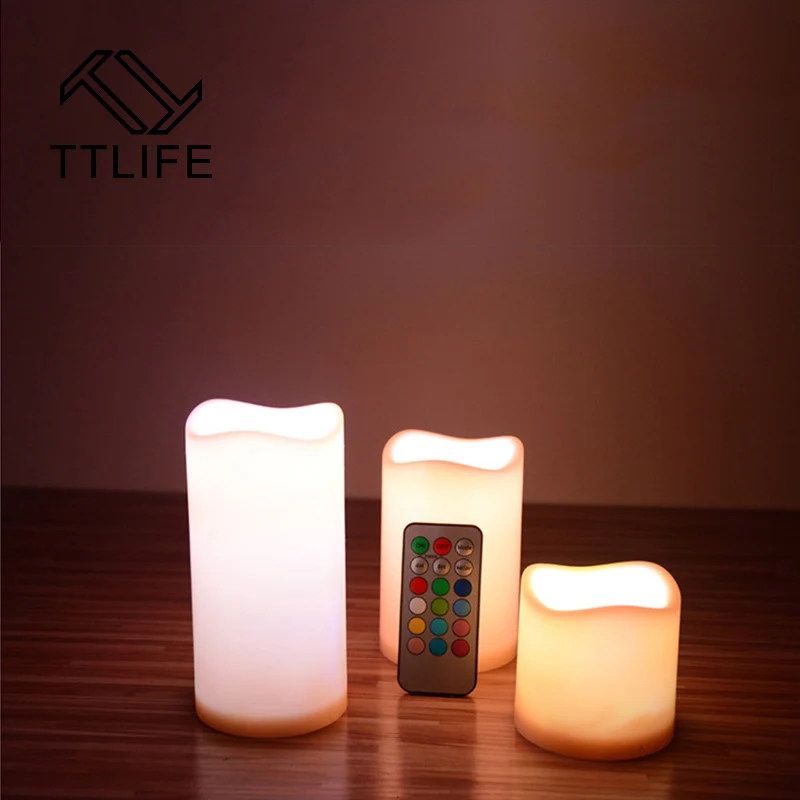 3pcs/set TTLIFE RGB Remote Controller LED Tea Light Candles Christmas Candle Flameless Candle Battery