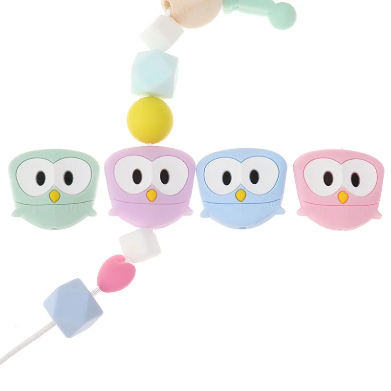 Fkisbox20PCS Owl Silicone Teether Beads Animal Baby Teether Silicone Necklace Teething Bead Food Grade Teethers Nurse Gift