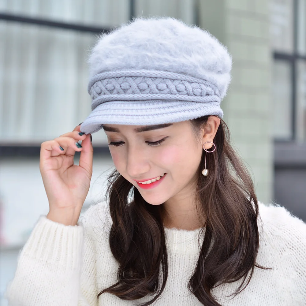 Осенне-зимняя Дамская обувь корейский стиль Простые Модные утолщение Берет Hat Нежный Леди Элегантный Сплошной Цвет Повседневное Козырьки Шляпы HA35