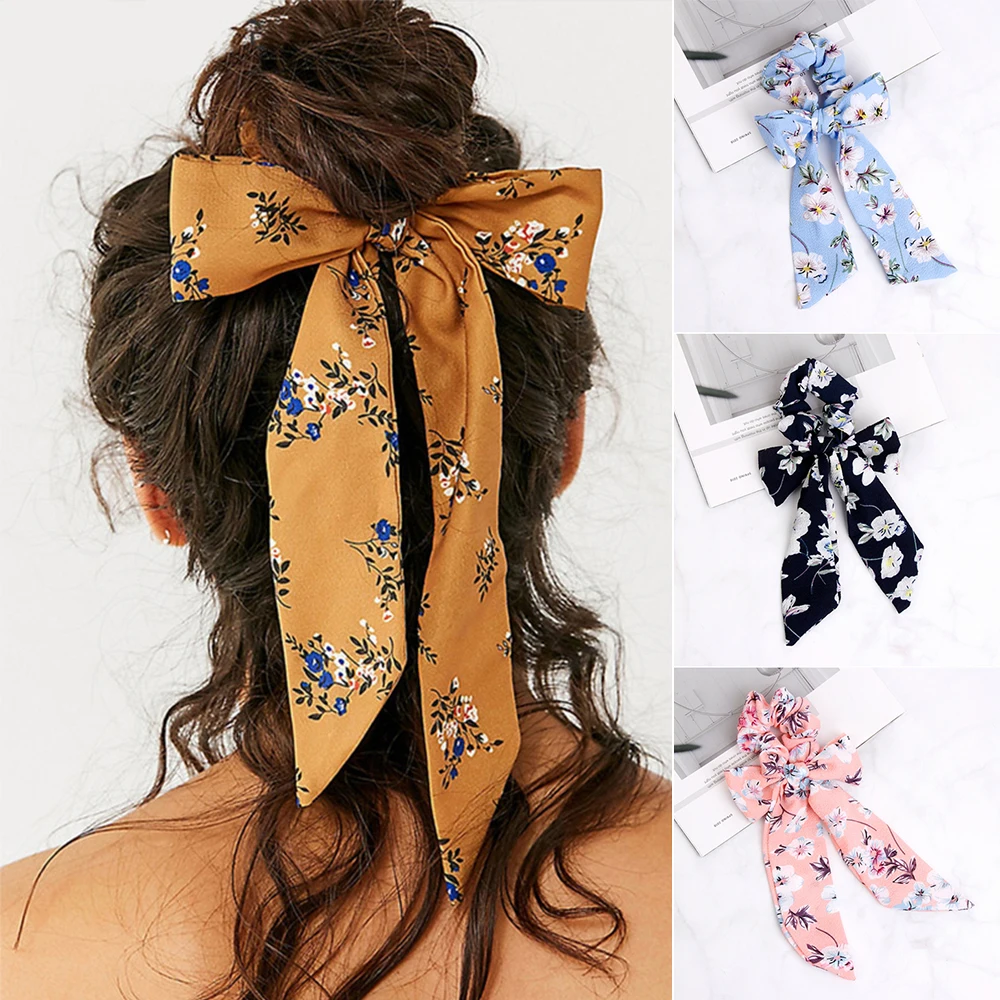 

New Women Bow Streamers Hair Ring Fashion Ribbon Girl Hair Bands Scrunchies Horsetail Tie Solid Headwear Hair Accessories