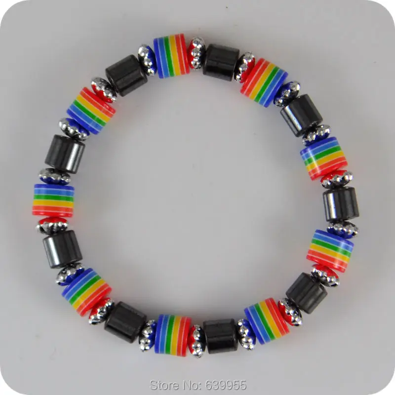 

Cylindrical Rainbow Candy Colors Hematite bracelet Bohemia Fashion jewelry Sweet and Cute Girl party gift